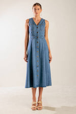 THE JOURNEY BEGINS BLUE DENIM MIDI DRESS - By Baano