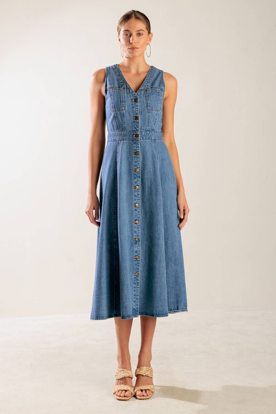THE JOURNEY BEGINS BLUE DENIM MIDI DRESS - By Baano