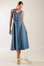 THE JOURNEY BEGINS BLUE DENIM MIDI DRESS - By Baano