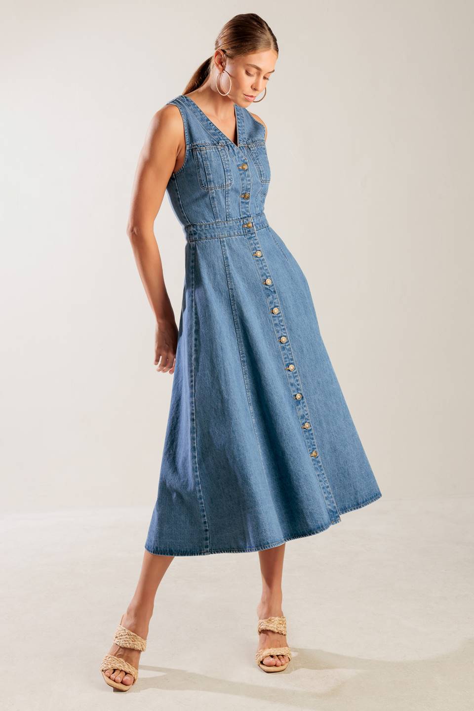 THE JOURNEY BEGINS BLUE DENIM MIDI DRESS - By Baano