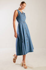 THE JOURNEY BEGINS BLUE DENIM MIDI DRESS - By Baano