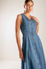 THE JOURNEY BEGINS BLUE DENIM MIDI DRESS - By Baano