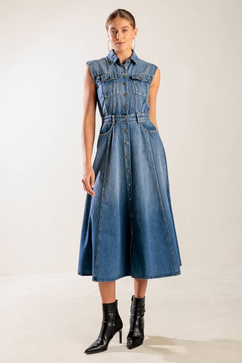IN THE SAND SKY DENIM MIDI DRESS Flying Tomato