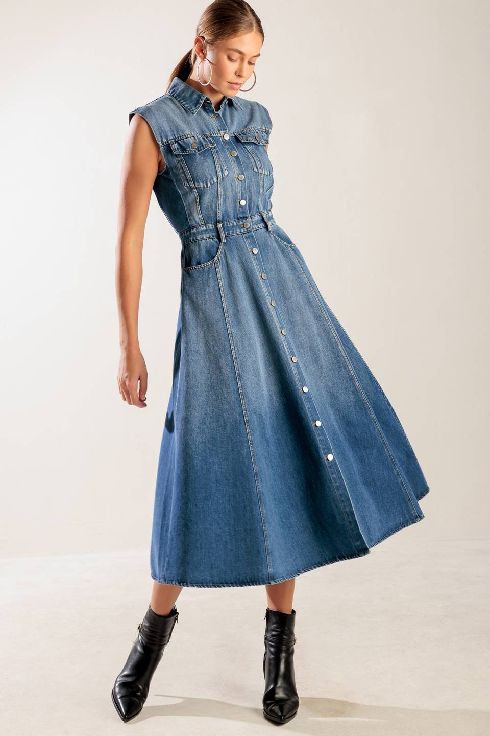 IN THE SAND SKY DENIM MIDI DRESS Flying Tomato