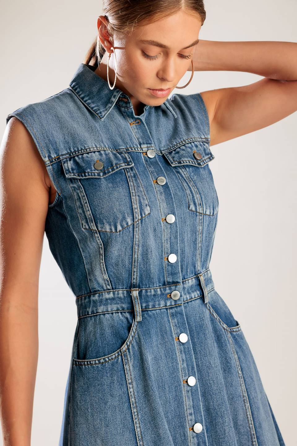 IN THE SAND SKY DENIM MIDI DRESS Flying Tomato