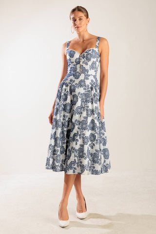 EXPLORING NEW INTERESTS WOVEN MIDI DRESS