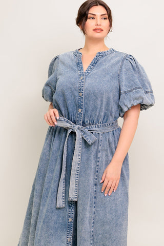 BAREFORM LIGHT DENIM MIDI DRESS - By Baano