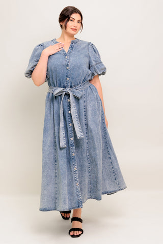 BAREFORM LIGHT DENIM MIDI DRESS - By Baano