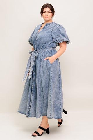 BAREFORM LIGHT DENIM MIDI DRESS - By Baano