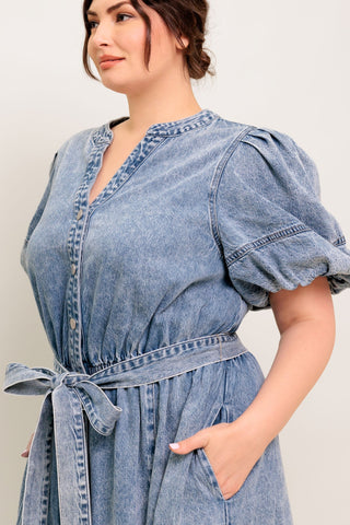 BAREFORM LIGHT DENIM MIDI DRESS - By Baano