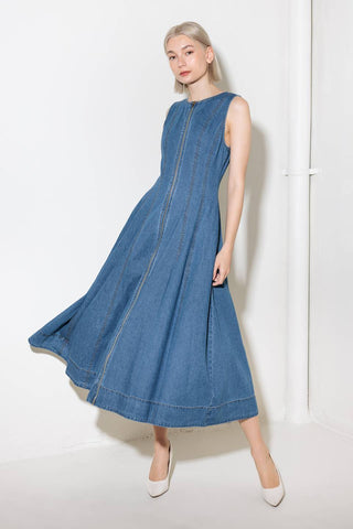 IRRESISTIBLY POISED DENIM MIDI DRESS - By Baano