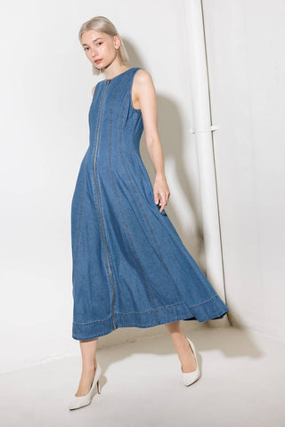 IRRESISTIBLY POISED DENIM MIDI DRESS - By Baano