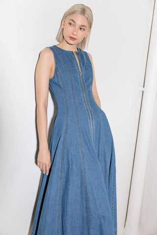 IRRESISTIBLY POISED DENIM MIDI DRESS - By Baano