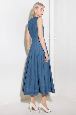 IRRESISTIBLY POISED DENIM MIDI DRESS - By Baano
