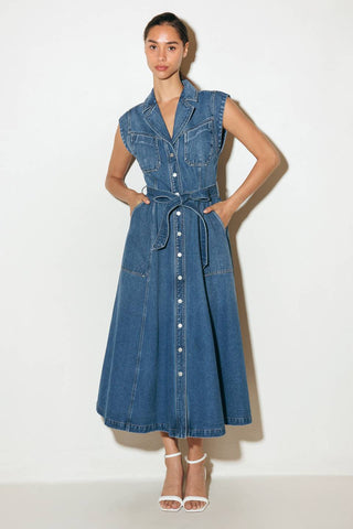 LIGHT CODE MEDIUM DENIM MIDI DRESS - By Baano