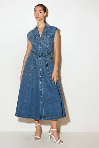 LIGHT CODE MEDIUM DENIM MIDI DRESS - By Baano