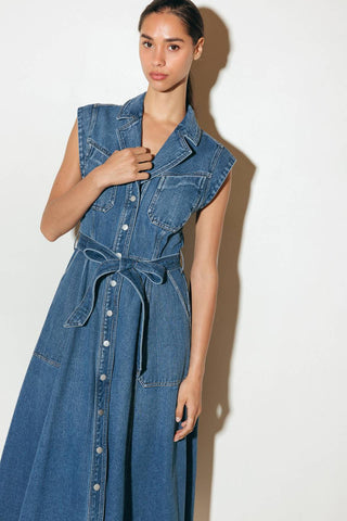 LIGHT CODE MEDIUM DENIM MIDI DRESS - By Baano