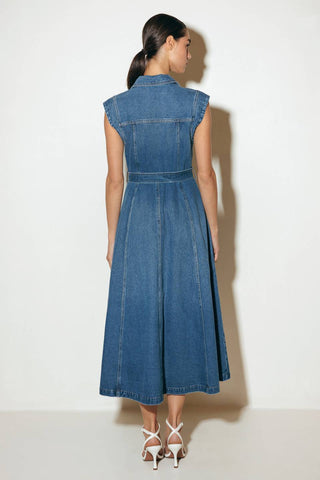 LIGHT CODE MEDIUM DENIM MIDI DRESS - By Baano