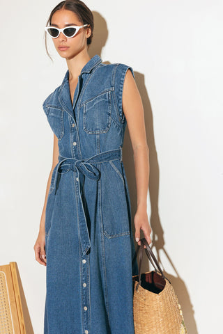 LIGHT CODE MEDIUM DENIM MIDI DRESS - By Baano