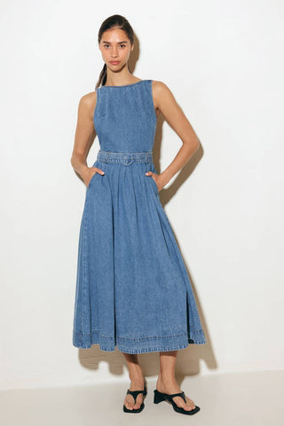 LAVENDER FIELDS DENIM MIDI DRESS - By Baano