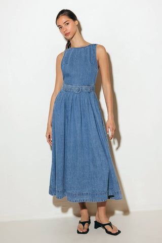 LAVENDER FIELDS DENIM MIDI DRESS - By Baano