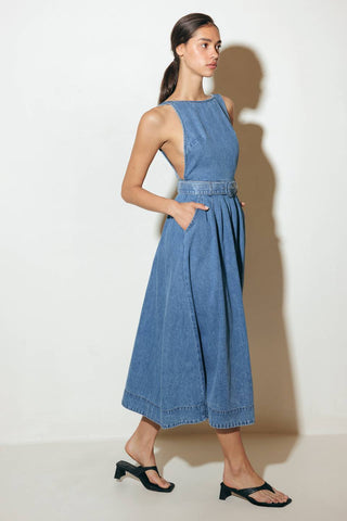 LAVENDER FIELDS DENIM MIDI DRESS - By Baano