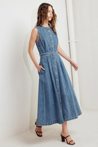 MIDNIGHT RODEO DENIM MIDI DRESS - By Baano
