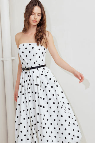 MONROE DOT WHITE WOVEN MIDI DRESS - By Baano