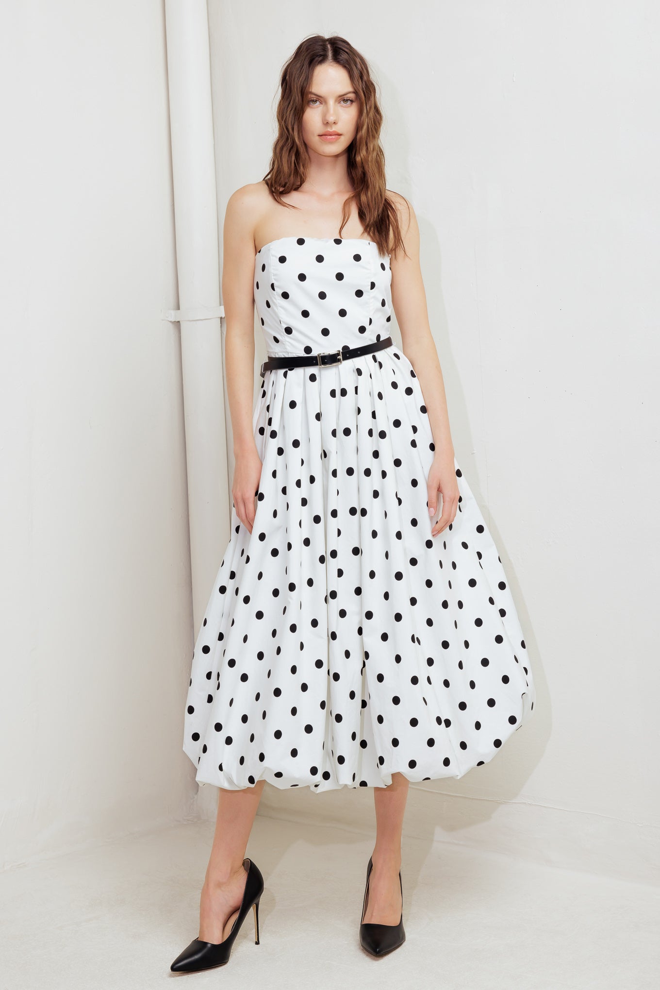 MONROE DOT WHITE WOVEN MIDI DRESS - By Baano