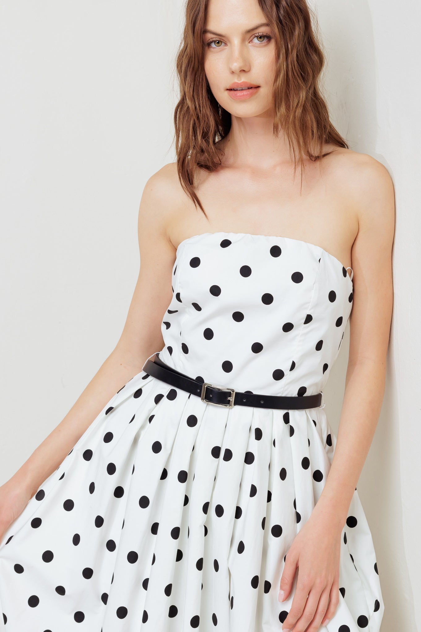 MONROE DOT WHITE WOVEN MIDI DRESS - By Baano