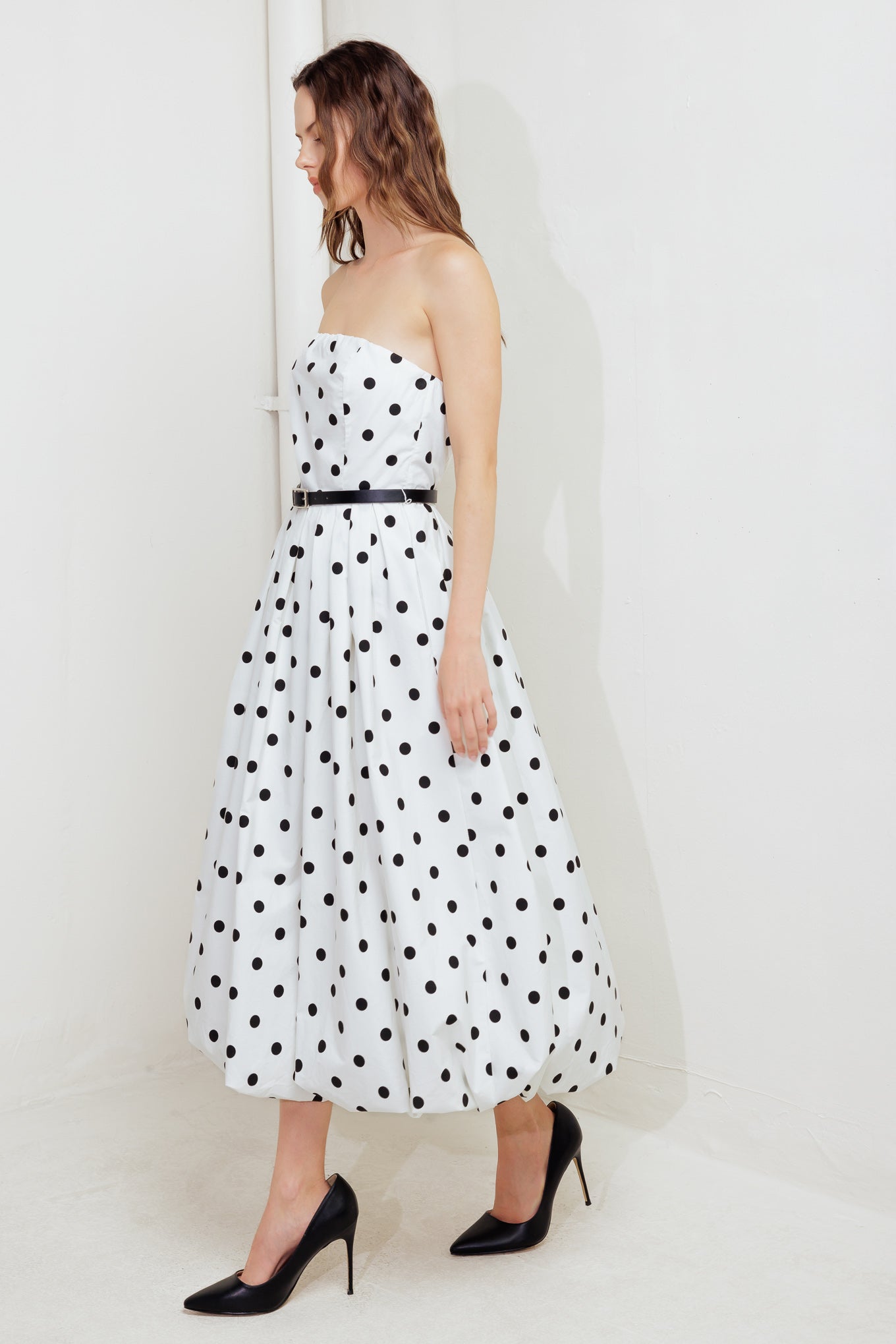 MONROE DOT WHITE WOVEN MIDI DRESS - By Baano