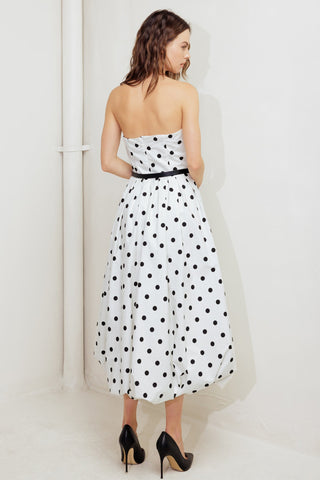 MONROE DOT WHITE WOVEN MIDI DRESS - By Baano