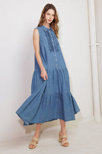 PETALS FALLING SLOWLY DENIM MIDI DRESS - By Baano