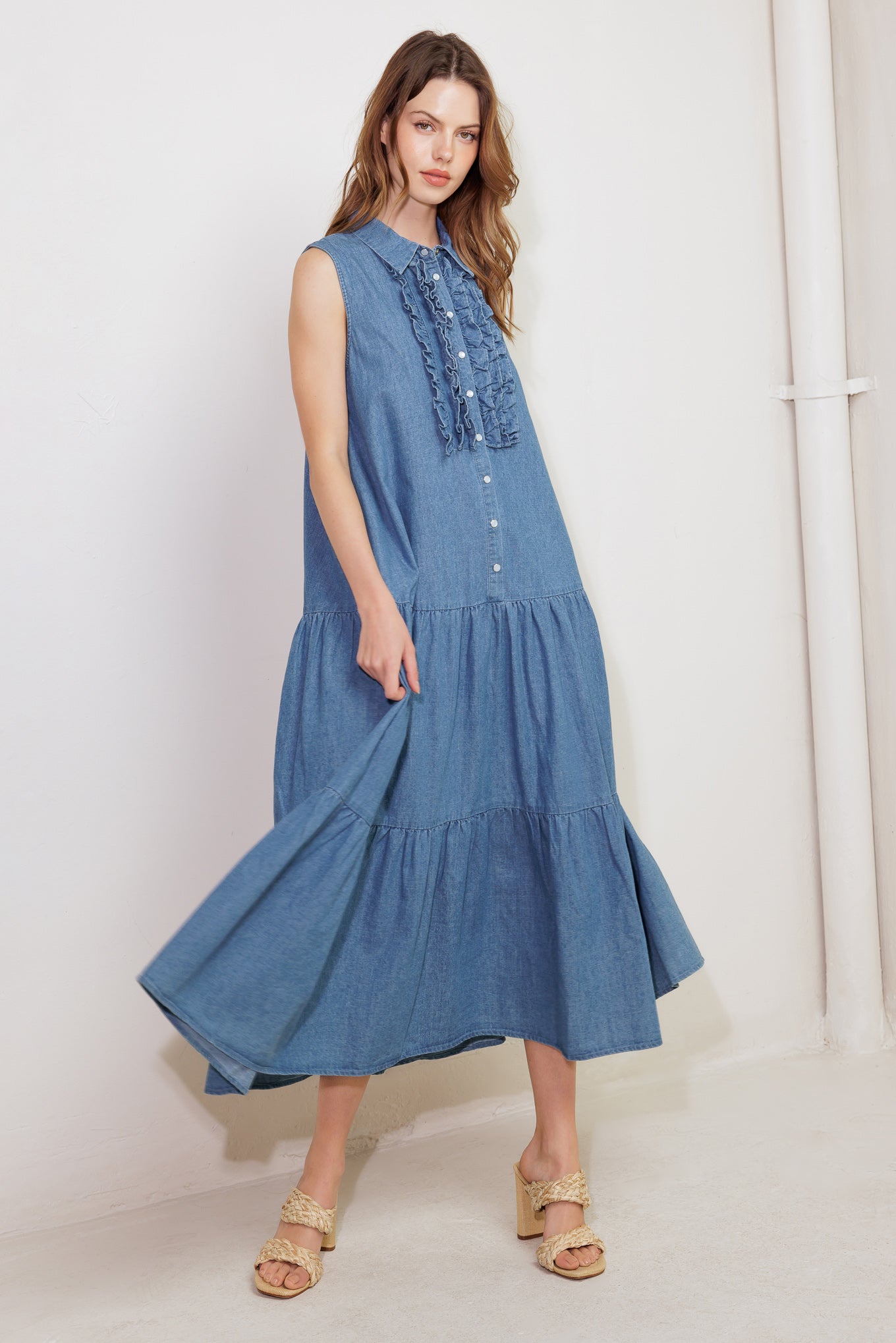PETALS FALLING SLOWLY DENIM MIDI DRESS - By Baano