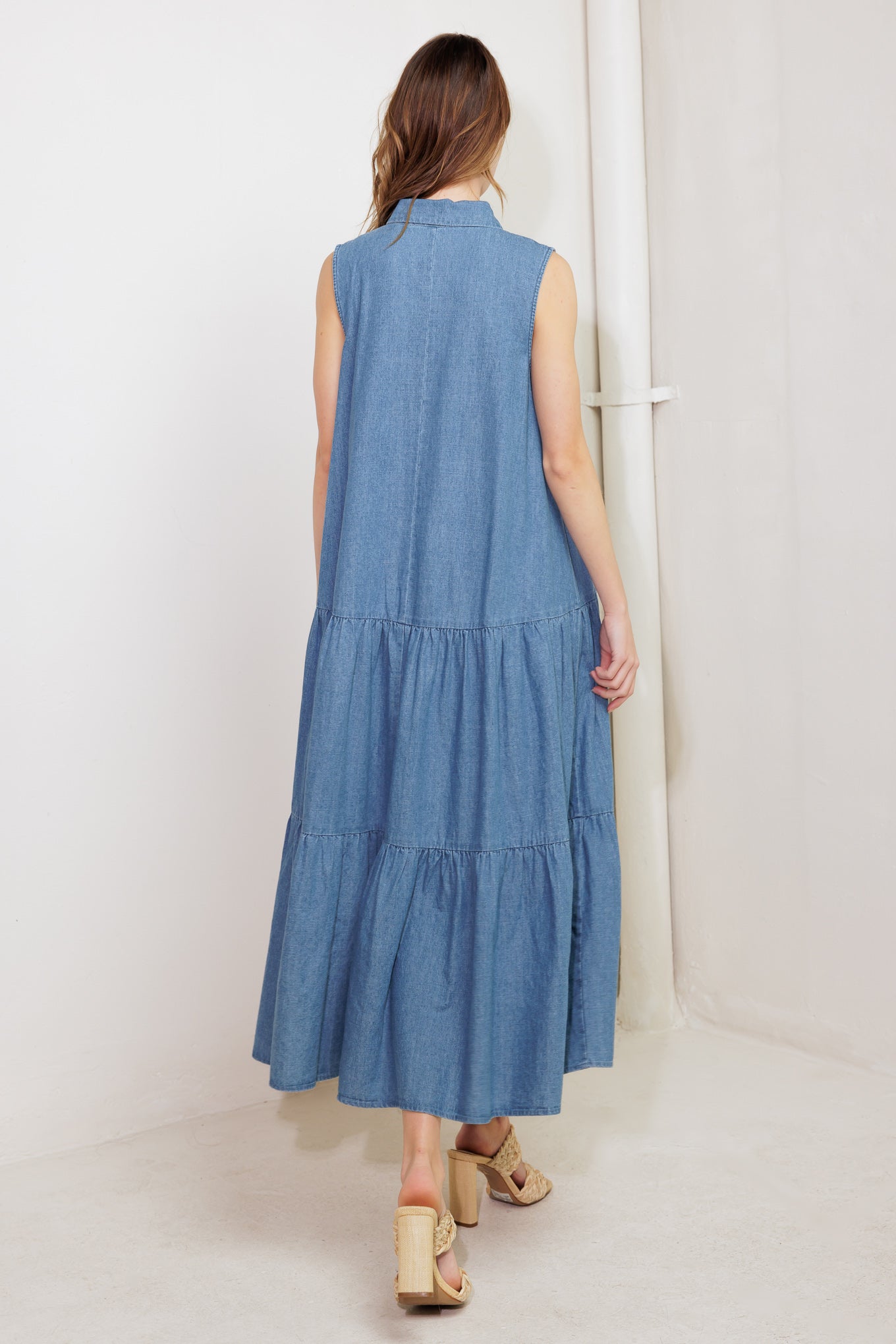PETALS FALLING SLOWLY DENIM MIDI DRESS - By Baano