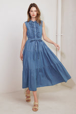 PETALS FALLING SLOWLY DENIM MIDI DRESS - By Baano