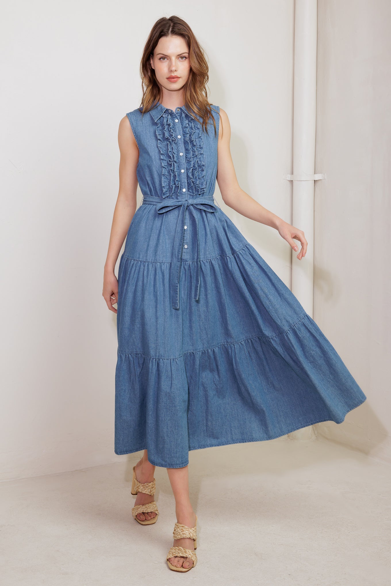 PETALS FALLING SLOWLY DENIM MIDI DRESS - By Baano