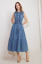 PETALS FALLING SLOWLY DENIM MIDI DRESS - By Baano