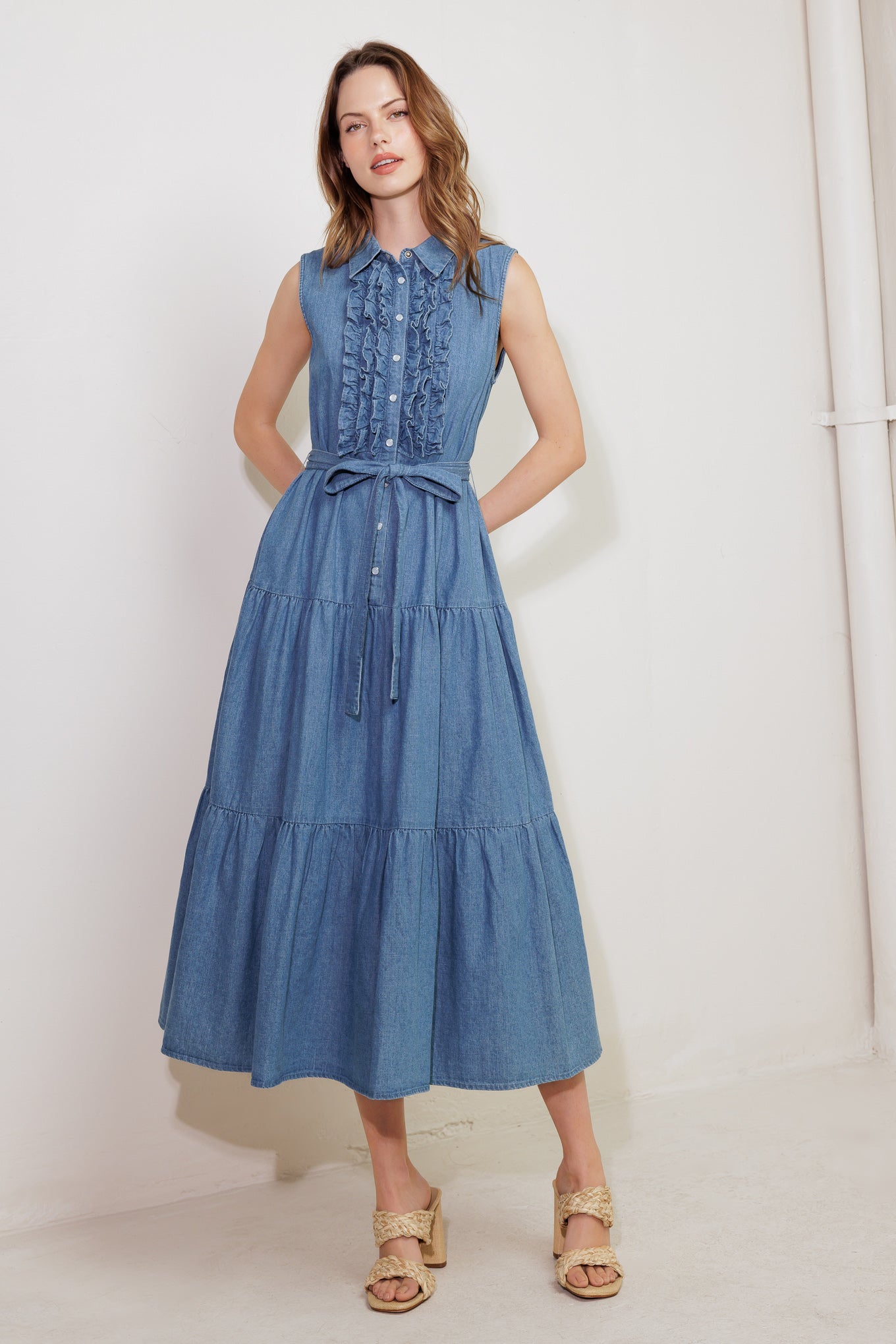 PETALS FALLING SLOWLY DENIM MIDI DRESS - By Baano