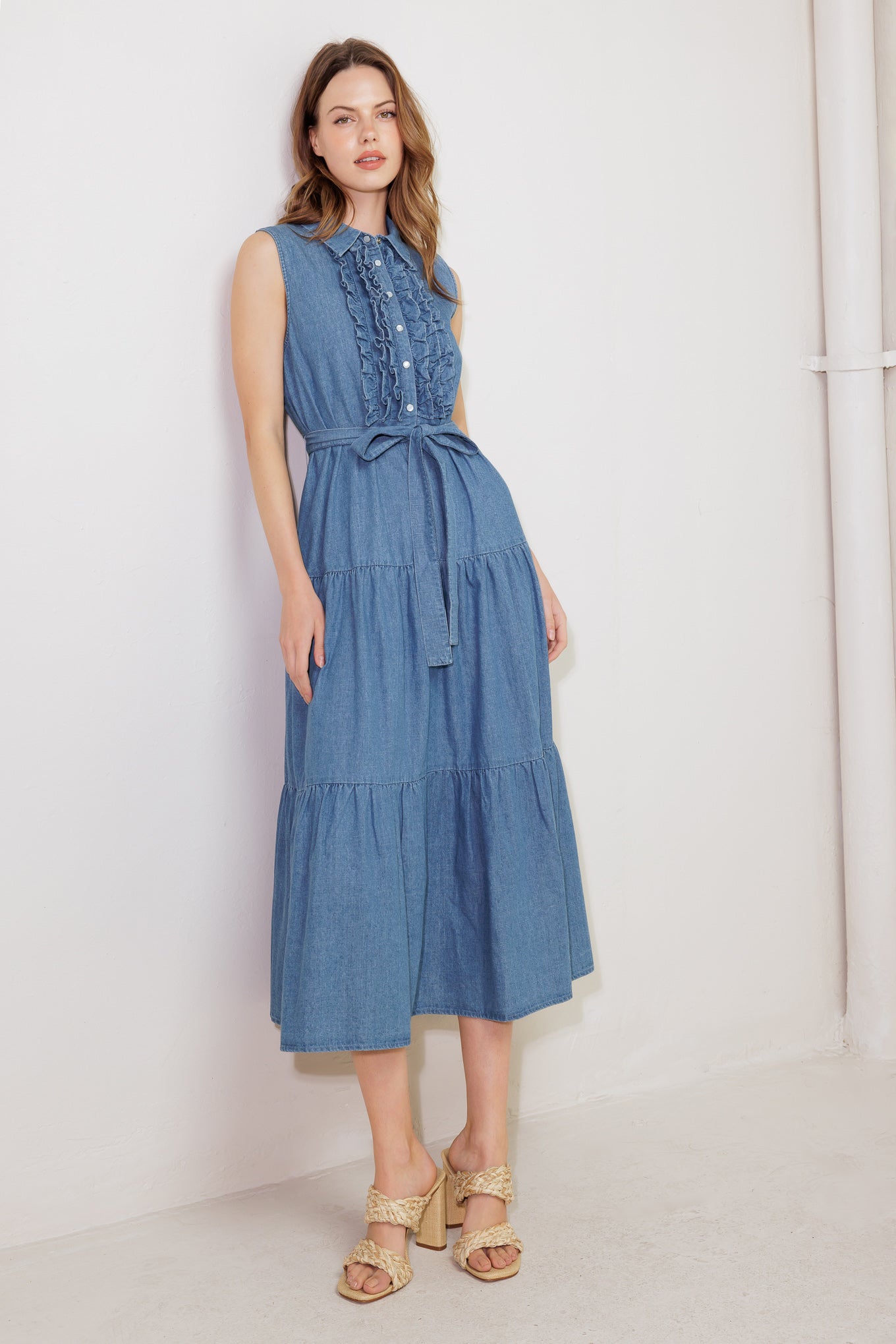 PETALS FALLING SLOWLY DENIM MIDI DRESS - By Baano