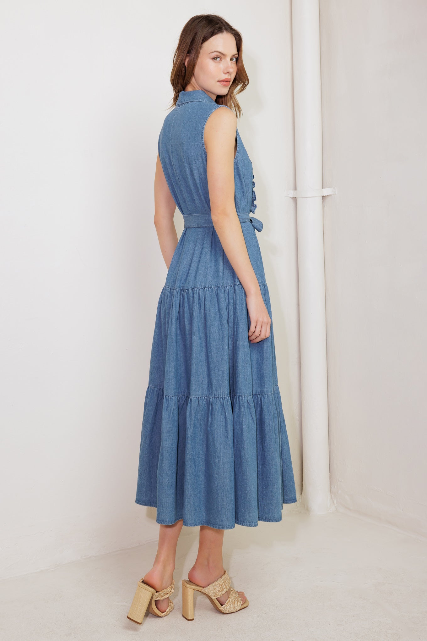 PETALS FALLING SLOWLY DENIM MIDI DRESS - By Baano