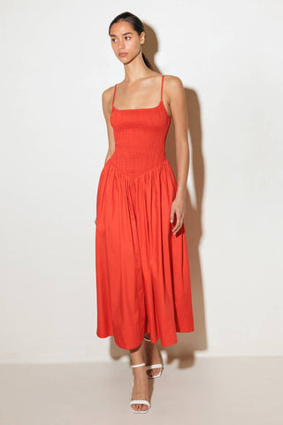 MOVE WITH INTENTION RED WOVEN MIDI DRESS - By Baano