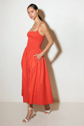 MOVE WITH INTENTION RED WOVEN MIDI DRESS - By Baano