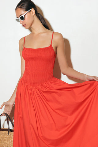 MOVE WITH INTENTION RED WOVEN MIDI DRESS - By Baano
