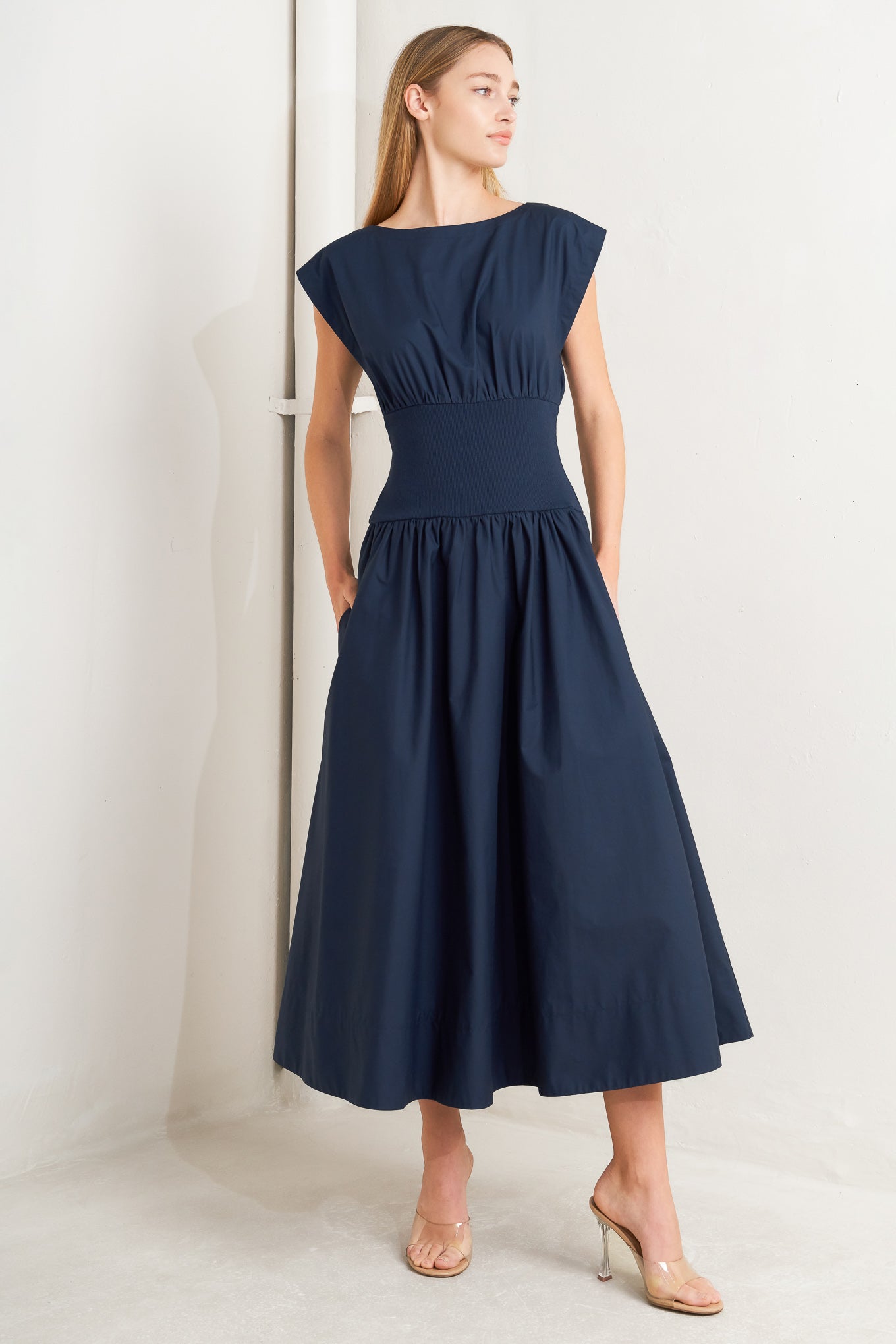 DREAMWEAVER ROMANTIC NAVY WOVEN MIDI DRESS Flying Tomato