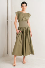 DREAMWEAVER ROMANTIC OLIVE WOVEN MIDI DRESS Flying Tomato