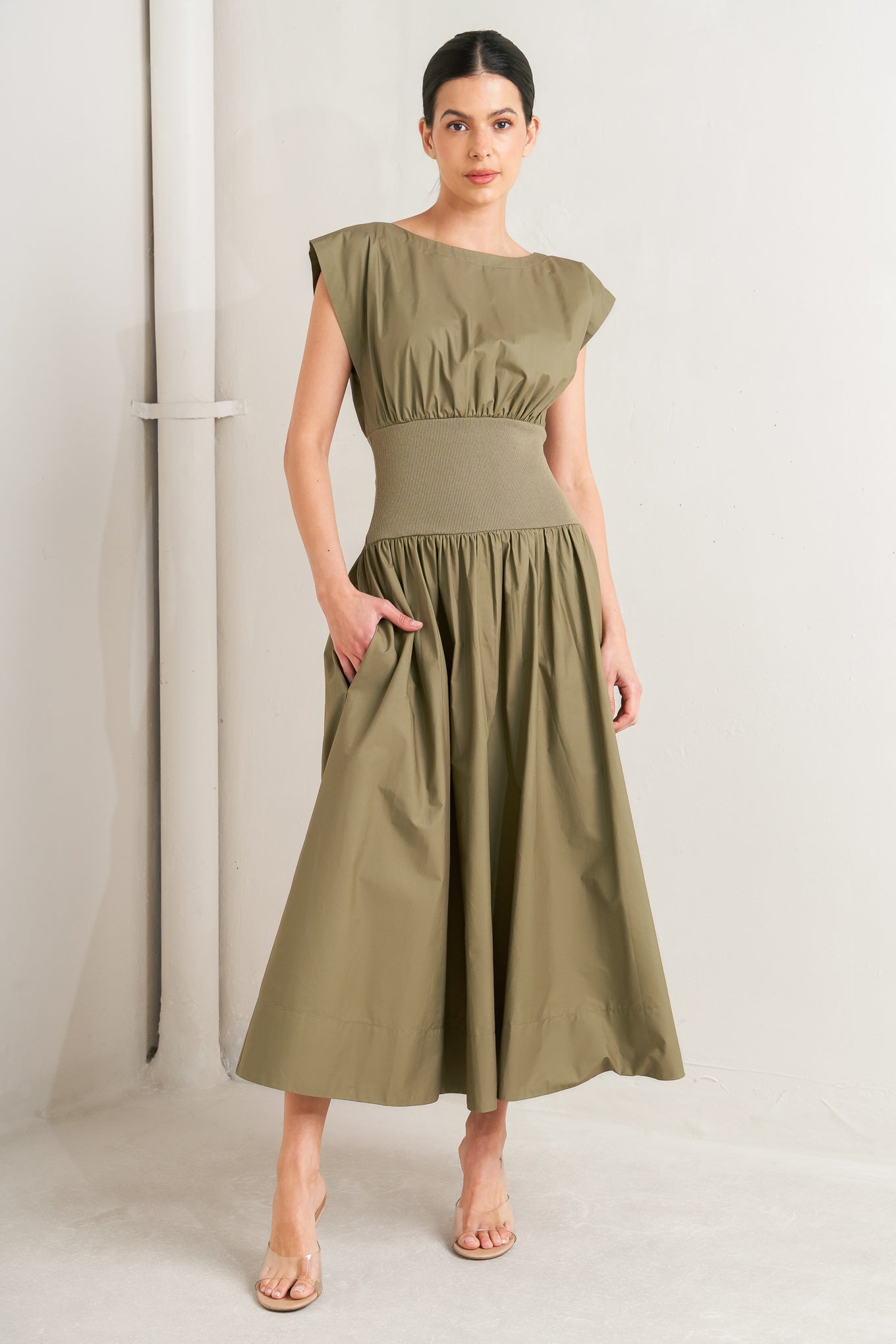 DREAMWEAVER ROMANTIC OLIVE WOVEN MIDI DRESS Flying Tomato