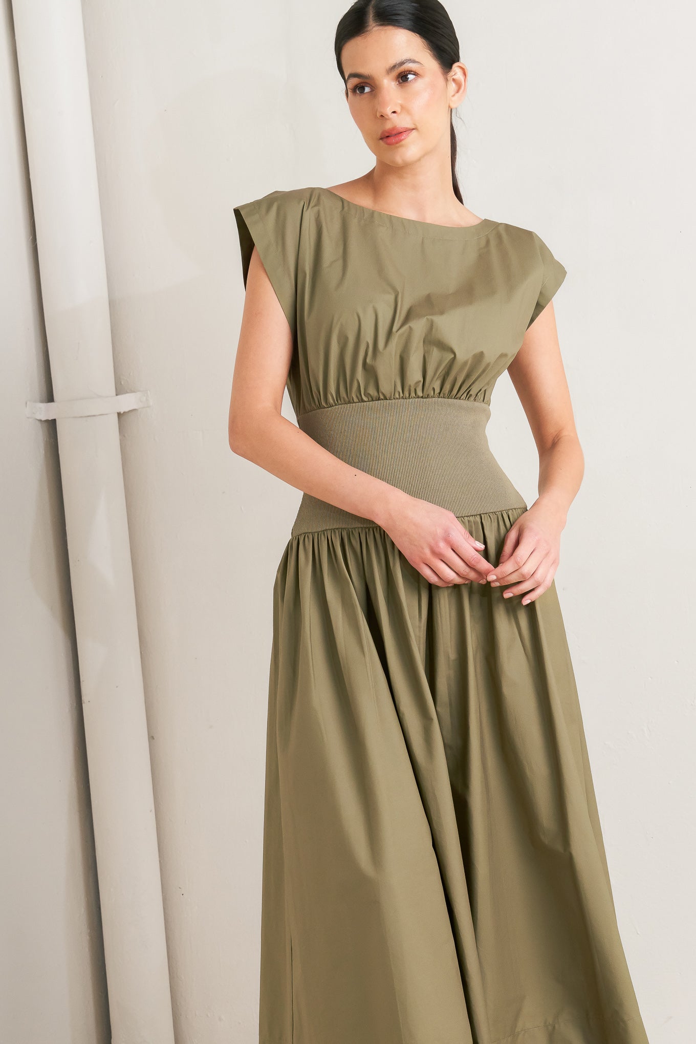 DREAMWEAVER ROMANTIC OLIVE WOVEN MIDI DRESS Flying Tomato