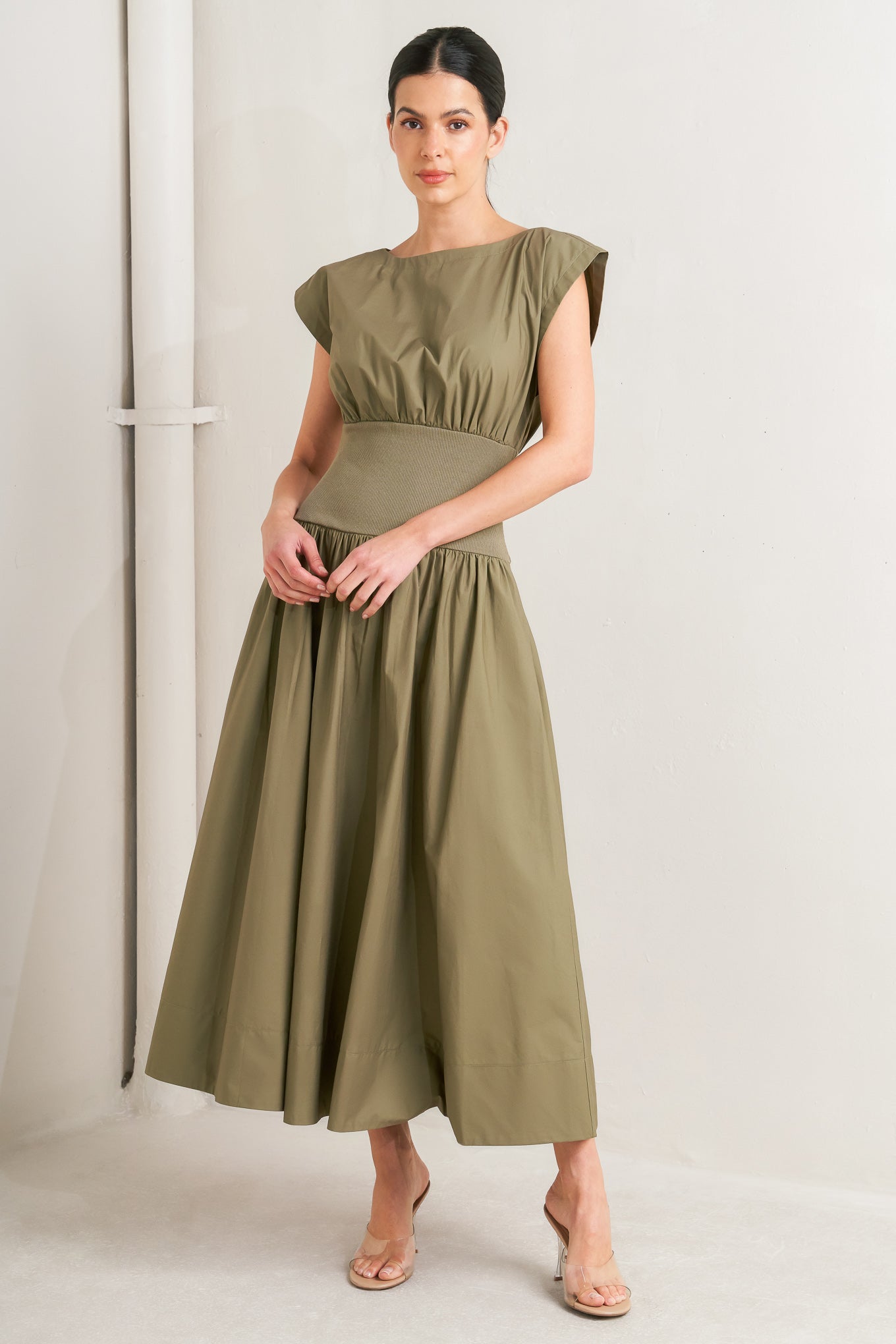 DREAMWEAVER ROMANTIC OLIVE WOVEN MIDI DRESS Flying Tomato
