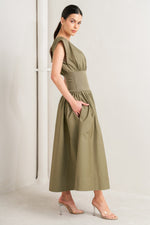 DREAMWEAVER ROMANTIC OLIVE WOVEN MIDI DRESS Flying Tomato
